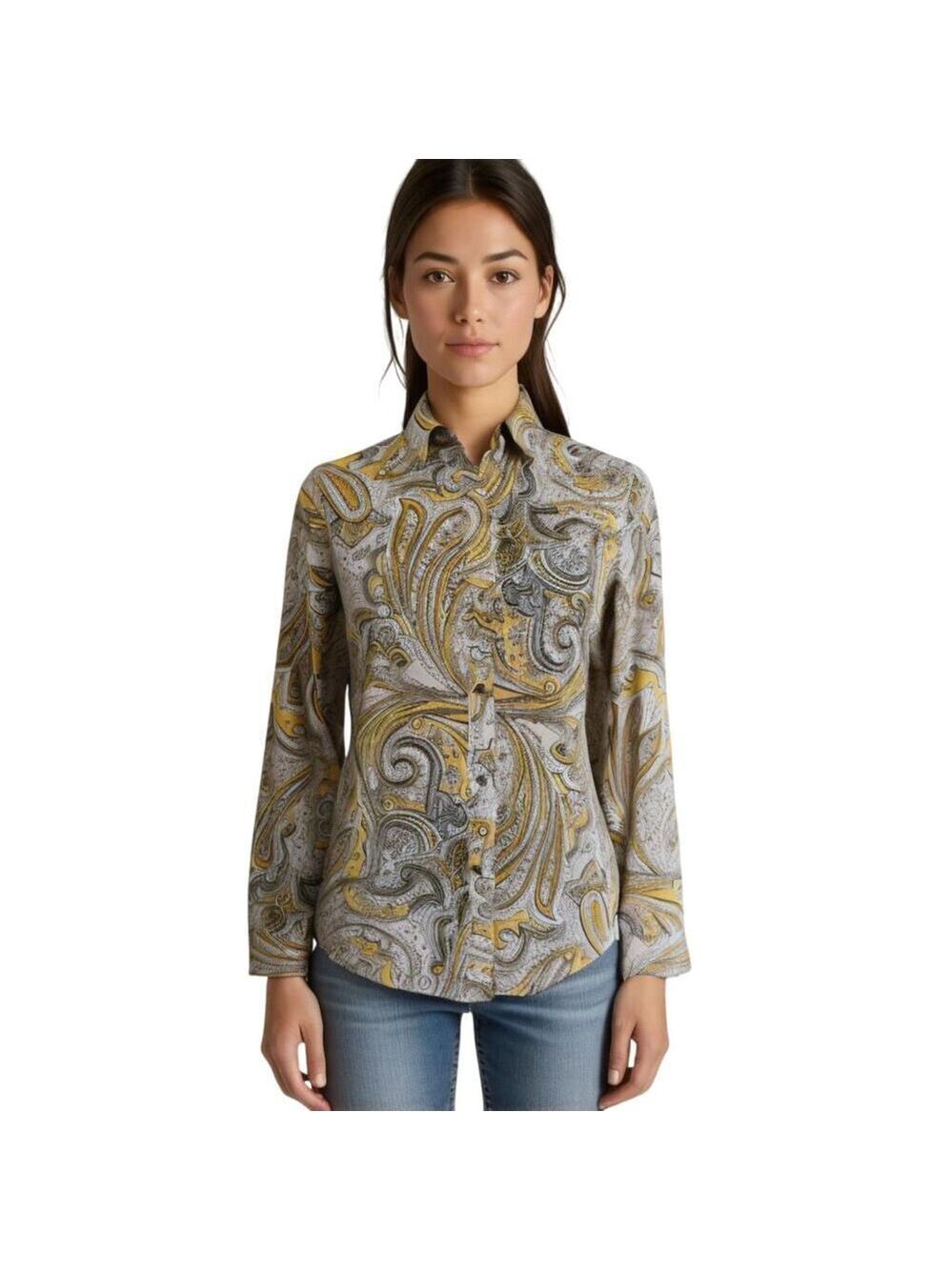 New York & Company Beige Paisley Top